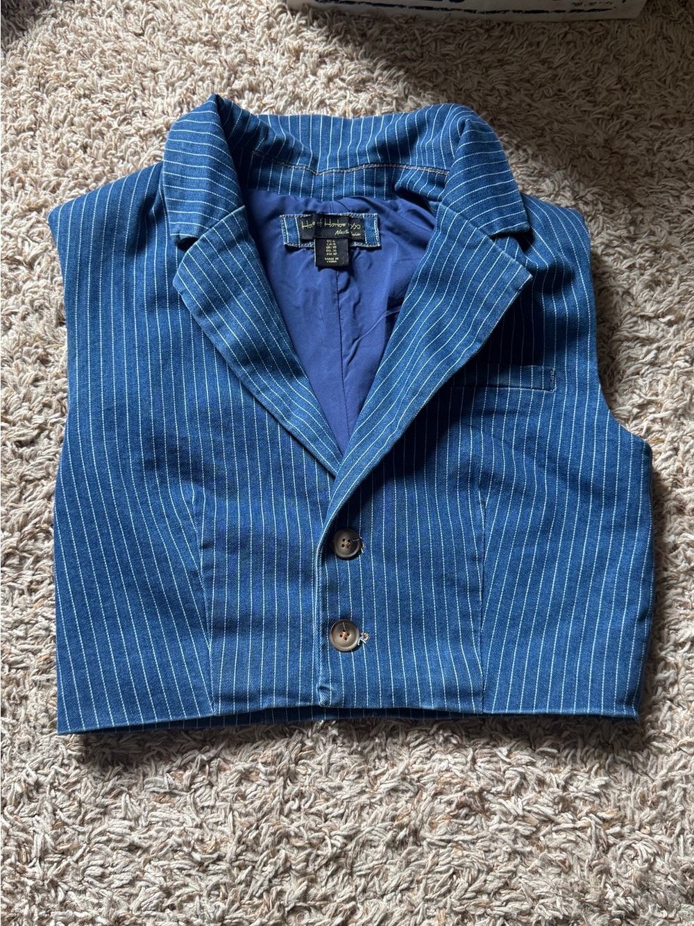 House of Harlow 1960 Denim Cropped Blue White Pinstripe Vest